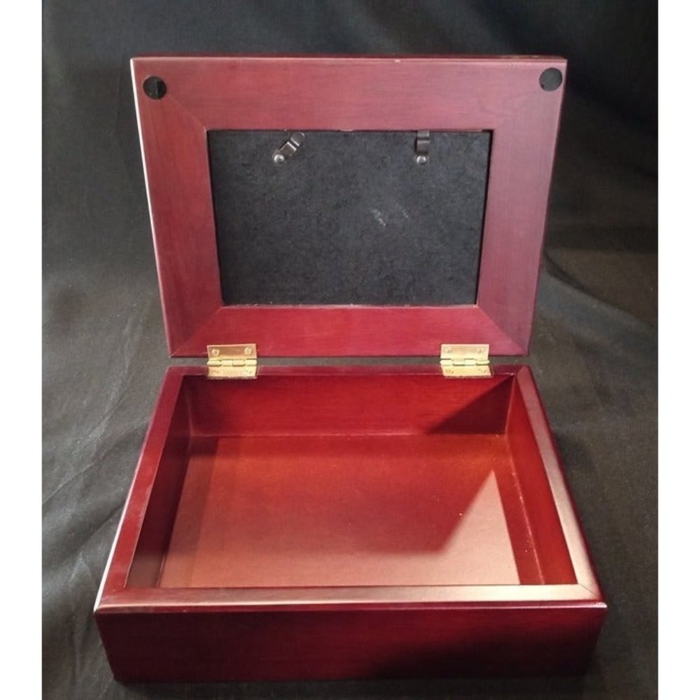 Chinese Look Dark Cherry Wood Jewelry Photo Frame Box -1 CHIP (9d2)‎